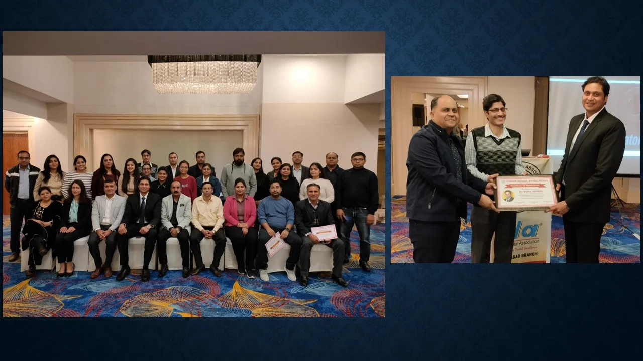 Team photo and award recognition at dental association event